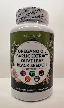 Oregano Oil Garlic Extract Olive Leaf Black Seed Oil Astragalus - Immune Support Supplement for Women and Men- 180 Count