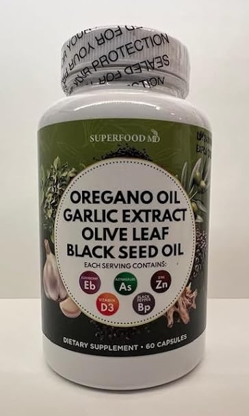 Oregano Oil Garlic Extract Olive Leaf Black Seed Oil Astragalus - Immune Support Supplement for Women and Men- 180 Count