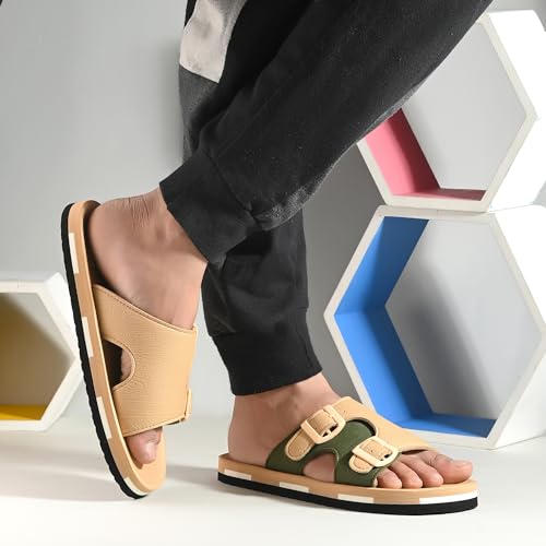 Image of DOCTOR HEALTH SUPER SOFT Men Comfortable Double Strap Slippers with Adjustable Buckles, Cushioned Footbed and Anti Slip Sole, Casual Everyday Wear Sliders for Indoor and Outdoor Use