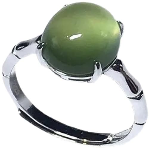 SGKOMN Giada Verde Naturale Feng Shui per Donna Anello Aperto Autentico Yoga Pietra D'uva bambù S925 Argento