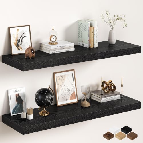 Image of Fun Memories 48 Inch Floating Shelves, 12 inch Deep Wall Shelves with Invisible Brackets, 2 Pack, Black