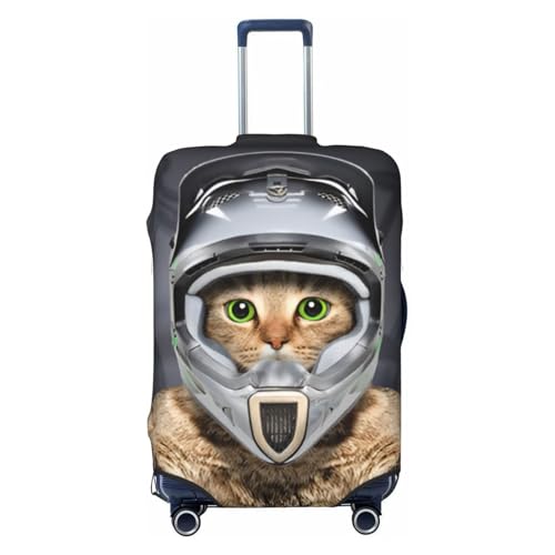Portrait of Cat in a Helmet Travel Luggage Cover Fits 18-32 Inch Luggage, Elastic Suitcase Cover Protector with Concealed Zipper for Wheeled Suitcase Tsa Approved