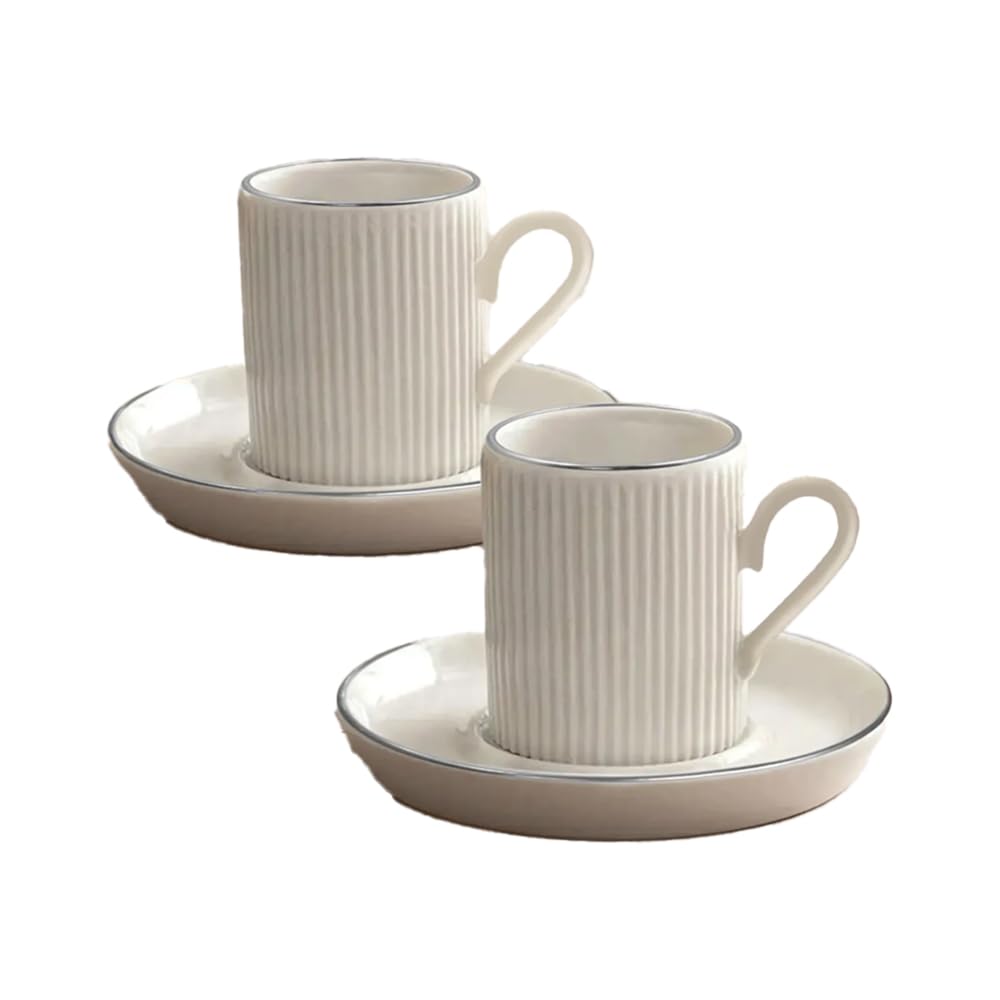 Juego de 12 tazas de café espresso de porcelana, 100 ml, diseño de rayas plateadas, para 6 personas, elegante set de regalo