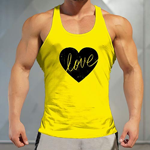 DACEBEIXIN Sports Vest, Men Yellow Top Sleeveless Cotton Gym Sport Running Tees Singlets Fitness Stringer Muslce Undershirts