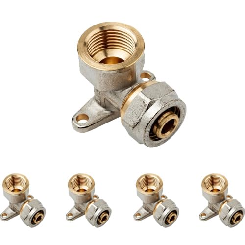 Suinga 5 x Codo con soporte 1/2" para Tubo multicapa de compresion 20 mm, sin necesidad de maquina prensadora, gris.