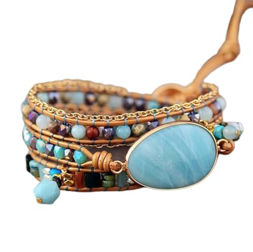 Zosojona Women Wrap Bracelet Boho Natural Jasper Crystal Stone Beads Strand Bracelets cover