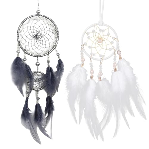 Kighdel 2PCS Dream Catcher Kit, Dream Catcher for Girls & Boys, Feather Wall Hanging Decoration for Bedroom, Wedding (Gray, Ice White)