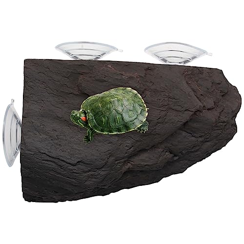 Image of Turtle Basking Platform with Strong Suction Cups, Resin Tortoise Resting Dock Fish Tank Aquarium Tortoise Climbing Platform,Reptile Habitat Climbing Resin Fish Tank Aquarium Ornament (Gray)