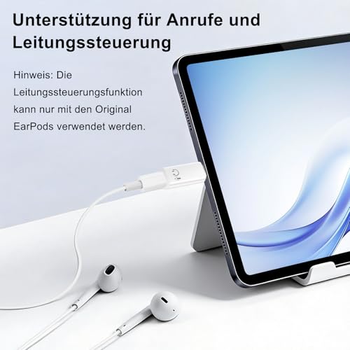 Lightnning auf USB-C Adapter Audio, Audio-Adapter für iPhone 17/16/15-Serie, iPad, Galaxy und USB-C Geräte, Hi-Fi Klangqualität, Inline-Steuerung, Plug and Play, Weiß