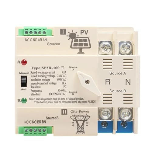 Commutateur de transfert automatique rail Din 2P 100A AC220V alimentation ininterrompue photovoltaïque