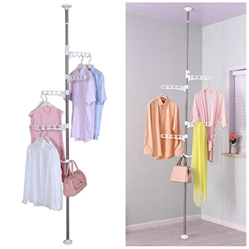 Baoyouni Telescopic Laundry Tension Pole Corner Clothes Hanging Drying Rack Floor To Ceiling Jacket Coat Hanger Garment Storage Organizer Stand Space Saving With Adjustable Arms - Ivory #TOP23