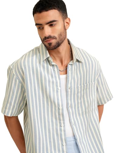 Image of Locomotive Men's Oversized Shirts | Striped | Half Sleeves | Spread Collar | Casual Shirts | Stylish Shirt
