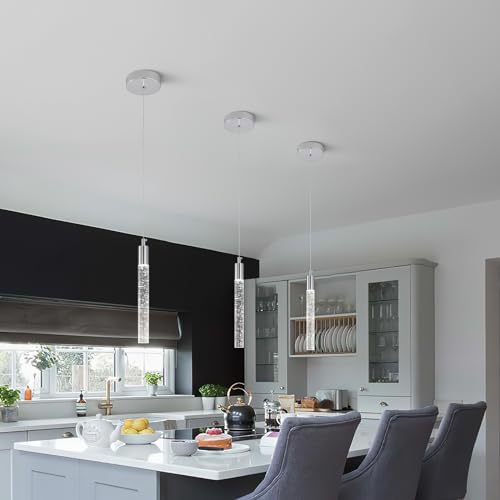 Image of Modern Kitchen Island Pendant Light Dimmable LED Chrome Finish Mini Crystal Pendant Lighting Bedroom Bedside Table Small Pendant Lights(1-Pack)