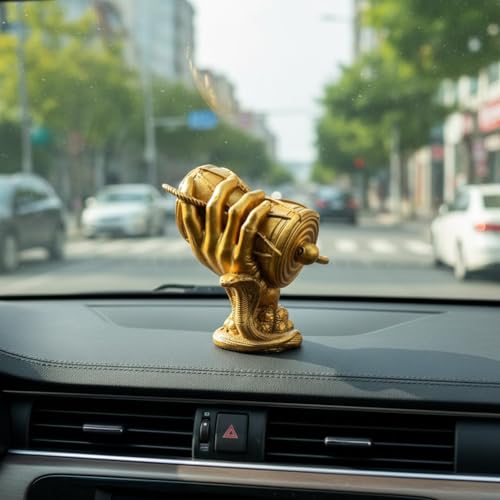 Image of Shiva Damru Statue 3 Inch - Golden Polyresin Idol for Car Dashboard, Home & Office Decor, Pooja Room, Living Room - Shiv Ji Murti Gift for Birthday, Anniversary, Housewarming