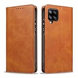 LBH Handyhülle Smartphone-Hülle für Samsung Galaxy A42 5G Klapphülle Magnetverschluss Kartenfächer Geldfach Standfunktion Hülle Etui R&umschutz Schutzhülle Hellbraun