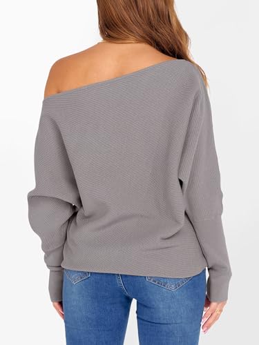 Image of ANRABESS Womens Off Shoulder Sweaters 2026 Fall Long Batwing Sleeve Loose Fit Knit Tops Casual Pullovers Jumpers