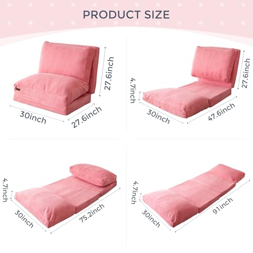 Image of MAXYOYO Folding Sofa Bed, Extra Thick and Long Floor Sofa Convertible Chair with Washable Cover, Floor Couch Lounge Bean Bag Bed for Living Room, Pink, 30x91 Inch