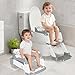Potty Training Seat with Step Stool Ladder, 3-in-1 Toddler Potty Training Toilet Seat for Boys Girls, Height Adjustable Foldable Toddler Potty with Splash Guard, Non Slip Pad and Safety Handles(Grey)