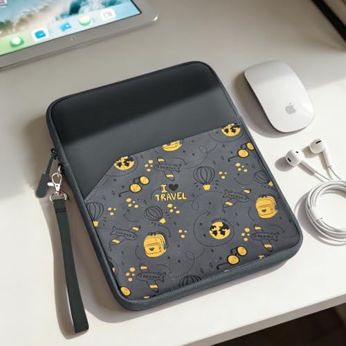 Image of MOCA Universal 7-8 Inch Tablet Sleeve Case, Polyester Protective Cover with Zipper and Wrist Strap, Compatible with Kindle, iPad mini, Samsung, Lenovo Tablets (Adventure Map, 7-8 inch)