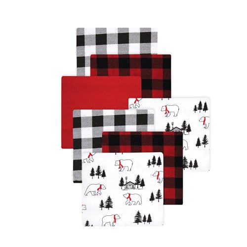 Image of Little Treasure Hudson Baby Cotton Poly Flannel Receiving Blankets Multipack, Red Buffalo Plaid Bear, 30x30 inches