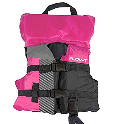 Flowt 40310-2-INFCLD Multi Sport Life Vest, Type II PFD, Heads Up Pillow, Grab Strap, Leg Strap, Infant / Child, Pink, Infant, 0 to 50 lbs