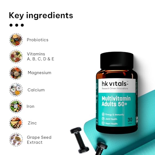 Image of hk vitals Multivitamin Adults 50+ (30 Tablets) | Daily Multivitamin for Men & Women | Healthy Ageing | For Joints, Heart, Gut, Eye, Cognition & Energy