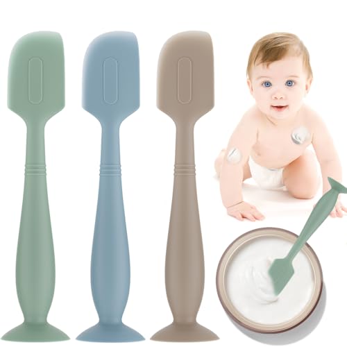 Image of 3Pack Baby Diaper Cream Spatula,Soft Silicone Diaper Cream Applicator,Butt Paste Spatula Diaper Cream Brush for Newborn Baby, Large Size (Green/Khaki/Blue)