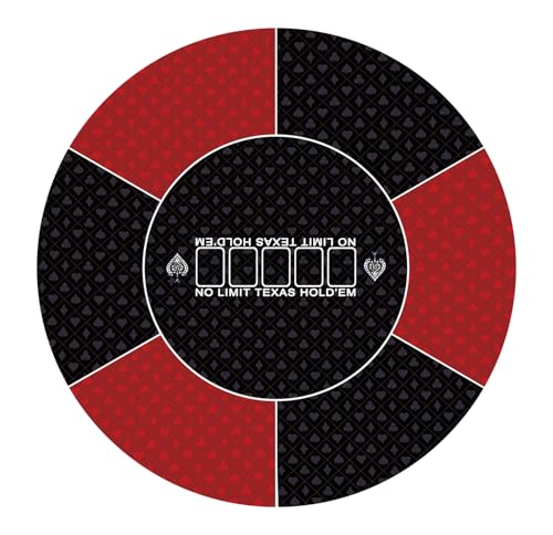 LERYG Round Poker Mat,39/47/55/63 inch 6-10 Person Texas Poker Rubber Mat, Foldable Tabletop, Portable Poker Tabletop, Suitable for Poker Games, Blackjack, Casino Layout(Red 140 * 140CM)