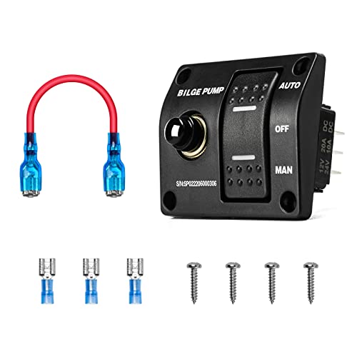 Briidea 3-Way Bilge Pump Switch Panel (Auto-Off-Manual) With Led Indicator, Control Dc 12V/24V Bilge Pump, Built In 15A Circuit Breaker #TOP3