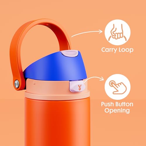 Image of 18 oz Insulated Water Bottle for Kids: Meoky Metal Water Bottle with 2-in-1 Straw and Spout Lid - Leak Proof, Cold for 24 Hours, BPA-Free for Boys School Sports, Blue Citrus