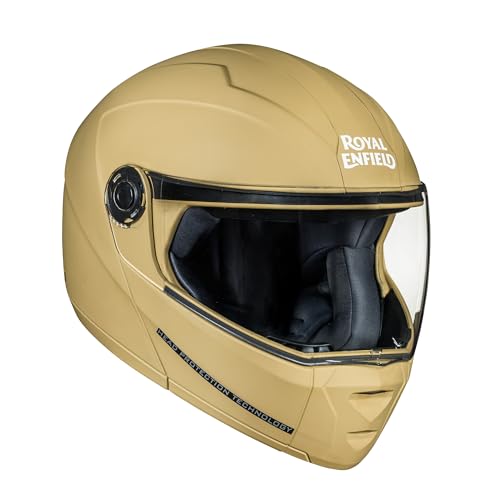 Image of Royal Enfield MOD Adroit Modular Flip up Helmet | ISI Certified | Thermosplastic Shell | Micrometric Lock | UV Treated & Scratch Resistant Visor |Desert Storm (XL) 62CM