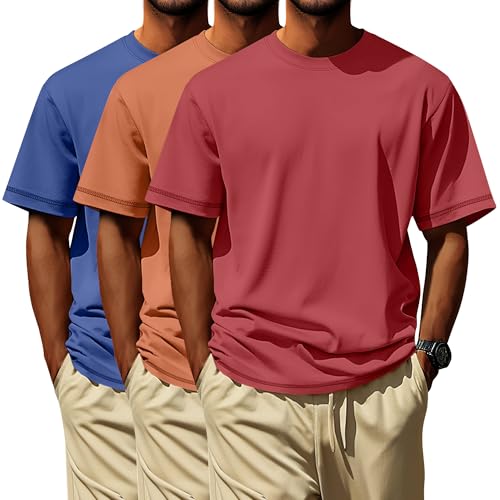 Image of Neer 3 Pack Big and Tall T-Shirts for Men L-7xl Tops | Large Casual Stretch Workout Tees, Short Sleeve Crewneck Oversized Shirts, Classic Summer Outfits, Comfy Basic Loose Clothes