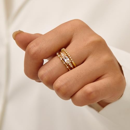 Otxas Dainty Gold Rings for Womem 14k Gold Plated Stackable Ring for Women Size 6-11 Cubic Zirconia Gold Rings Set Wedding Rings3