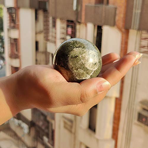 Image of Shubhanjali Healing Crystal Stone Sphere Vastu Natural Grey Aventurine Crystal Sphere Ball Crystal Grey Aventurine Stone Sphere for Home Decor Showpieces Table Decor Meditation 200-250 Gm