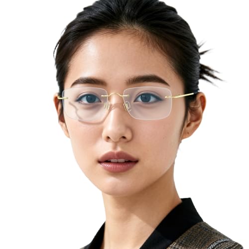 チタンメガネ 伊達眼鏡 度なし リムレス レーディス メンズ フチなし 軽量 男女兼用 オシャレ フリサイズ アイウェア スタイリッシュ 透明レンズ 疲れにくい 保護眼鏡(OC7061 ゴールド)