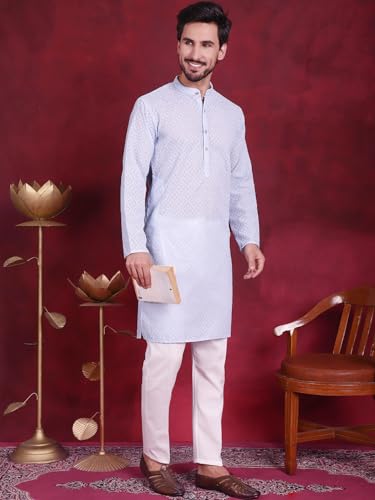 Image of Jompers Men's Regular Fit Georgette Chikankari Embroider Kurtas
