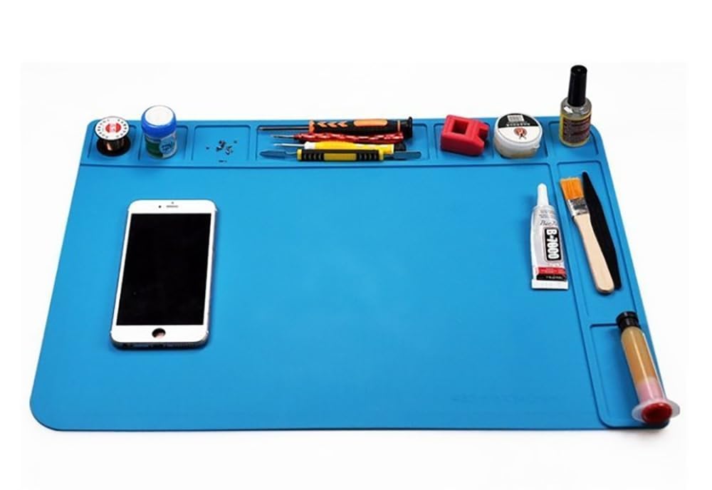 Rubik Soldering Mat 48x34cm, Silicone Heat Resistant Work Station Desk Pad for BGA Soldering Iron Workbench Cell Phone Laptop Repair (TE-508, Blue)