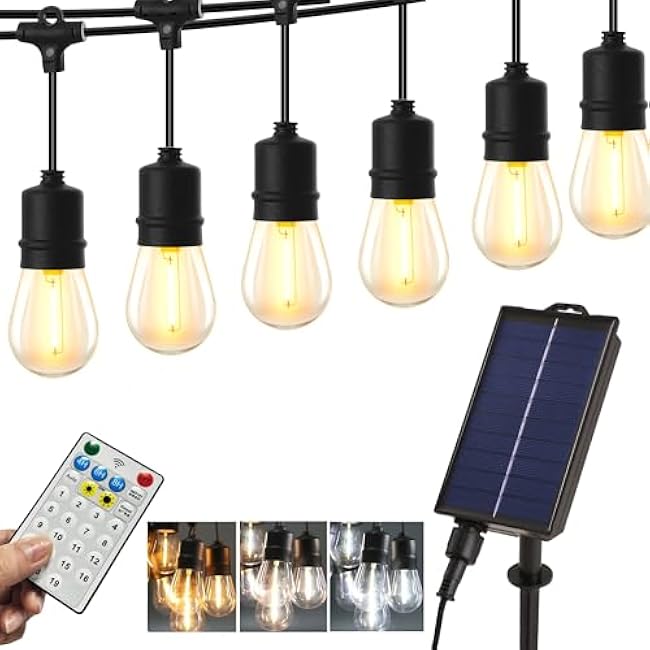 Solar Outdoor String Lights, Color Changing Warm White to Cool White with Remote, Shatterproof LED Bulbs for Backyard Garden Gazebo Patio Pergola (30FT-10LIGHTS)