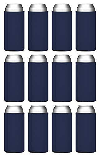 TahoeBay Slim Can Cooler Sleeves (12-Pack) Insulated Polyfoam, Scuba Knit Polyester Fabric Thermocoolers for 12oz Tall Skinny Beverage Canister - Blank Design, Ready for Printing (Navy Blue)