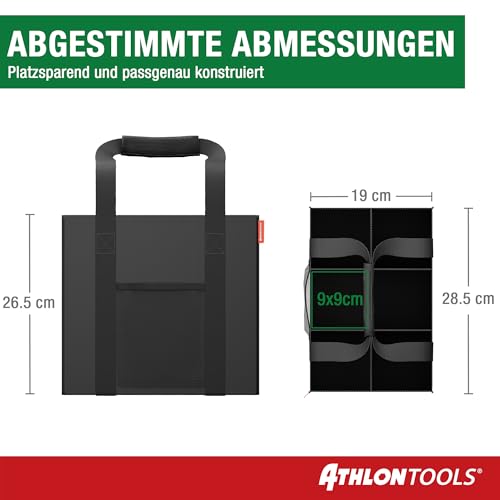 ATHLON TOOLS Flaschentaschen 2er Set 6 Fächer je 1,5L – Faltbare, Wasserabweisende Einkaufstaschen mit Trennwänden und Griffen – Flaschenträger für Wasser, Wein & Bier – Schwarz