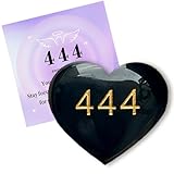 Black Obsidian 444 Angel Number Heart Stone – Protection Crystal for Grounding, Release & Spiritual Growth | Polished Palm Stone for Reiki, Meditation, Spiritual Gift
