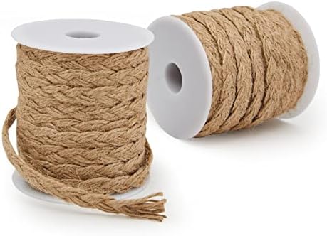 2 Rolls Natural Jute Rope Twine, Braided String for Crafts, Gifts, 10mm Thick (0.4 in x 26 Ft)