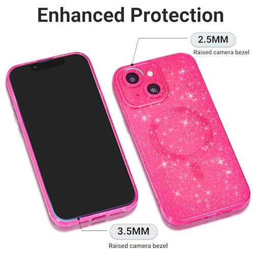 Svanove Glitter Case for iPhone 13 Phone Case Magnetic Compatible with Magsafe, Sparkle Bling Shiny Sparkly Cute Girly Design, Bright Trendy Aesthetic Hard Mag Cover for Women Girls, Neon Hot Pink by Svanove - Used condition - Image 6