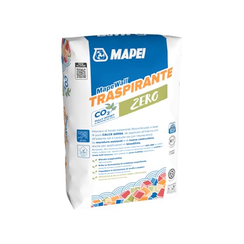 MAPEI Mapewall Traspirante Intonaco di Fondo Traspirante Fibrorinforzato, Base Calce Aerea, Bianco, per Interni ed Esterni, Bioedilizia