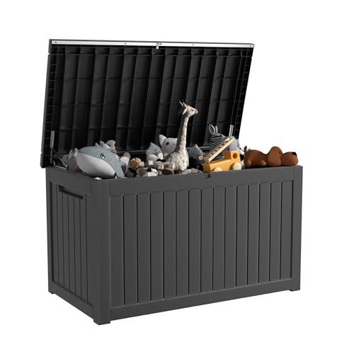 Outdoor Deck Box,230 Gallon Waterproof Resin Storage Box with Lockable Indoor Outdoor Storage Bin for Patio Cushions,Patio Furniture, Gardening Tools,Pool Accessories (230 Gal Black)