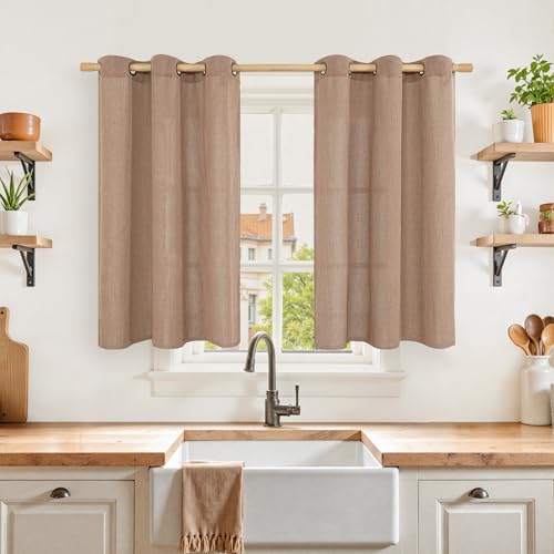YoungsTex Linen Semi Sheer Curtains 42X40 Inch Length for Short Window