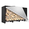SunyesYoon Firewood Rack Outdoor 4ft with Waterproof Cover - Heavy Duty Log Rack Indoor Holder, Upgraded Adjustable Fire Wood Racks, Storage Organizer Stand Tool for Fireplace, Black