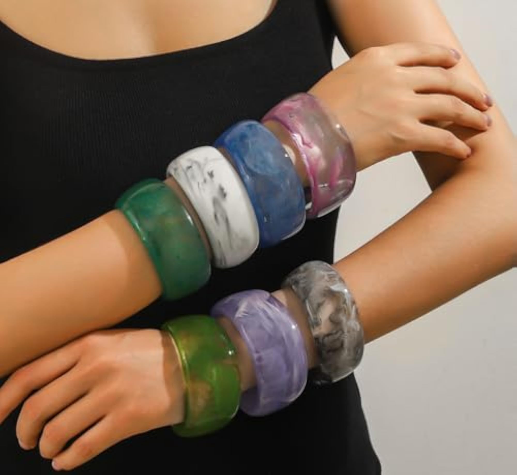 Colorful Irregular Geometric Acrylic Resin Bangle Bracelet, Handmade Gift