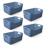 KEPLIN 5 Pack Plastic Storage Baskets with Handles, BPA-Free Dishwasher Safe Organiser Boxes for Kitchen, Bathroom, Pantry, Shelves & Drawers, Lightweight Space-Saving Containers, 22.3 x 14.8 x 10 cm