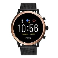 FOSSIL Gen 5 Julianna HR Smoke Stainless Steel Mesh Strap, Touchscreen Smartwatch with Speaker, Heart Rate, GPS, and Smartphone Notifications, FTW6036, Black/black